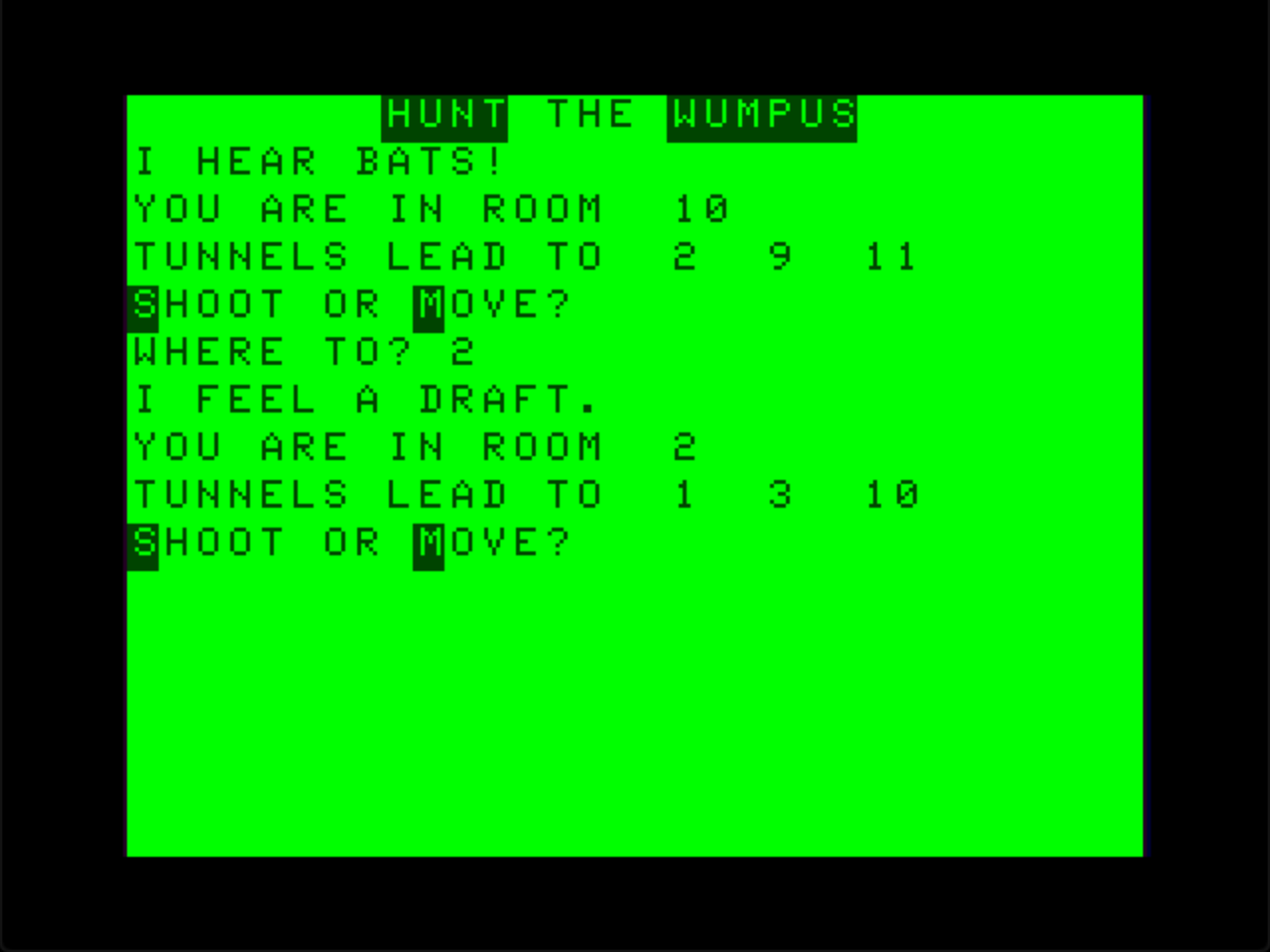 Bats, Drafts, and Wumpus: “I hear bats” and “I feel a draft” from the Color Computer Hunt the Wumpus.; Color Computer; CoCo, TRS-80 Color Computer; computer history