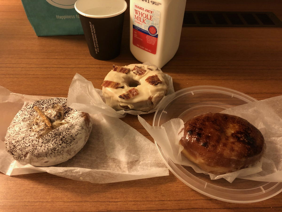 District Doughnut donuts: Cannoli, maple-bacon, and crème brûlée donuts.; donuts; Washington, DC