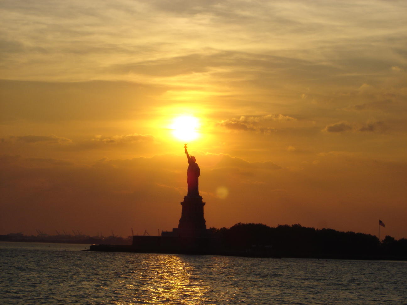 Liberty at sunset