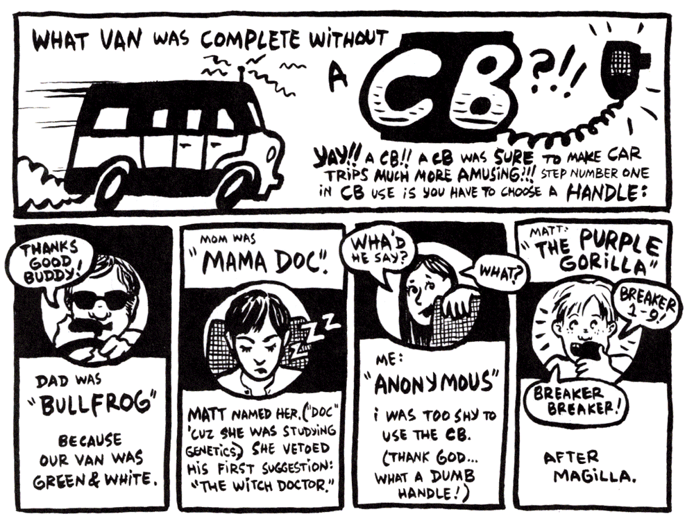 CB Radio Handles: Ellen Forney’s introduction to CB radio in “I was Seven in ’75”.; seventies; 1970s; Citizens Band; CB Radio