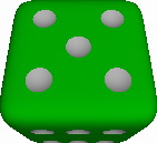 Six-sided die with all pips