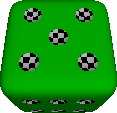 Six-sided die with checkered pips