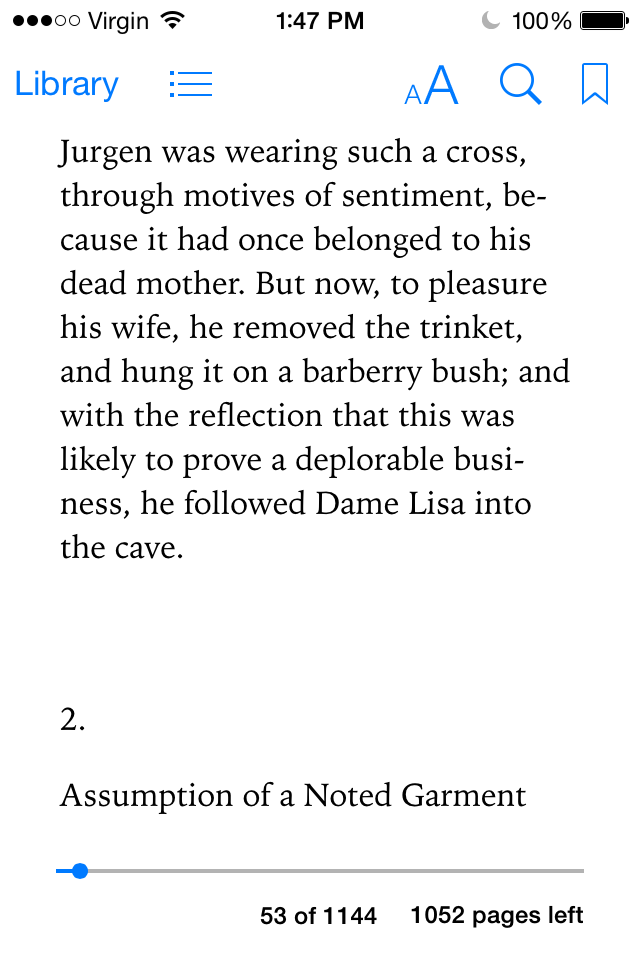 Jurgen on the iPhone: James Branch Cabell’s Jurgen, read on iBooks on the iPhone.; ebooks; iOS apps