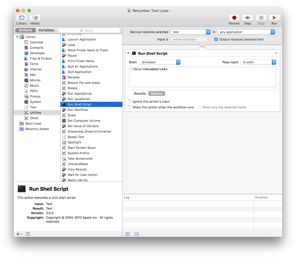 Automator shell script: renumber text lines