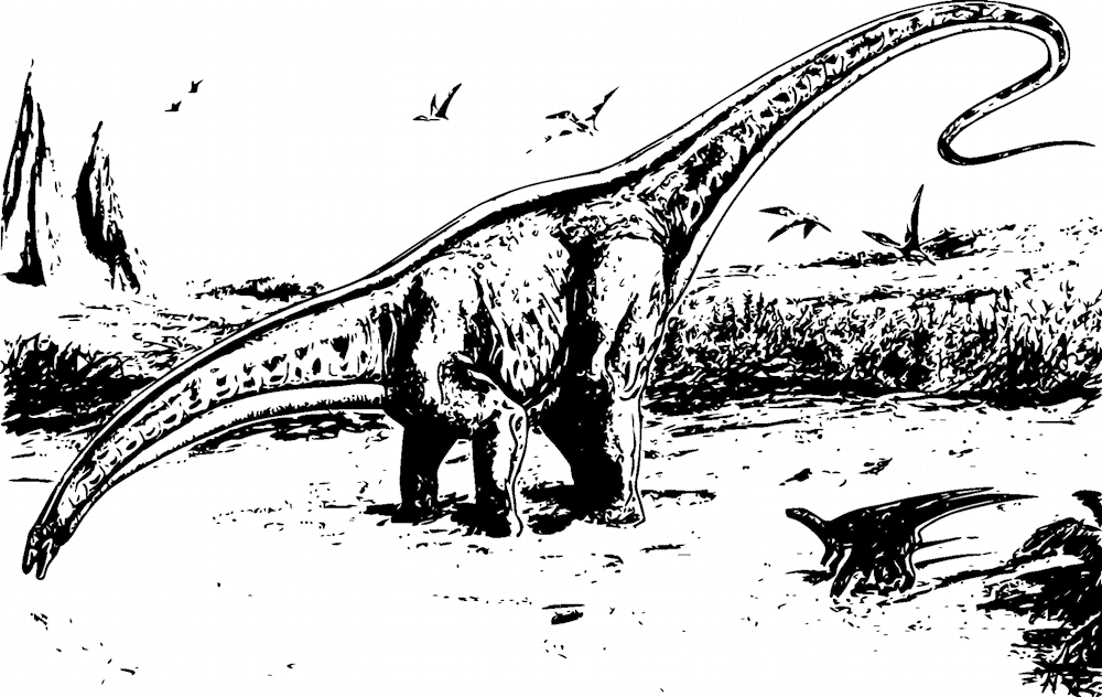 Brontosaur: An apatosaur grazing by the ocean.; dinosaur
