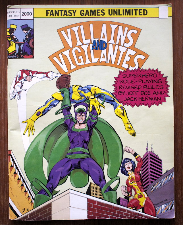 Villains and Vigilantes 2000 cover: The classic cover of the revised edition of Villains and Vigilantes from Fantasy Games Unlimited.; Villains & Vigilantes