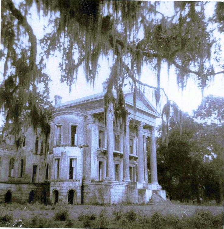 Belle Grove through cypress: Belle Grove Plantation in Louisiana, seen through cypress branches.; haunted houses; House on Crane Hill; Belle Grove Plantation