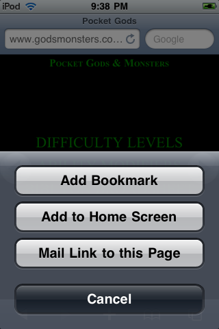 Bookmark Pocket Gods: Add the Pocket Gods web app to your device by bookmarking it.