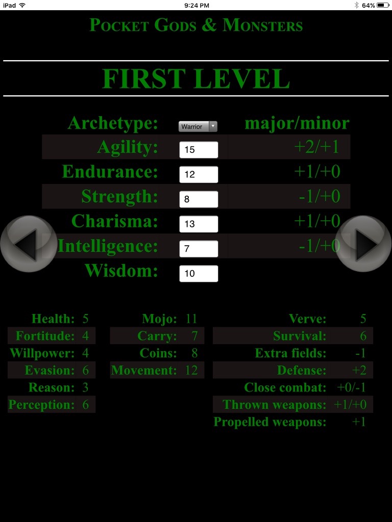 First level calculations: First level calculator in Pocket Gods.; Gods & Monsters game aids