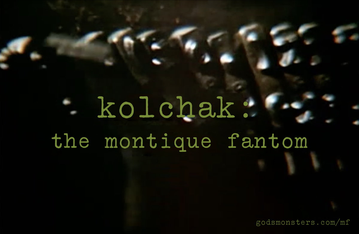 Kolchak: The Montique Fantom (title): Title screen for the Daredevils/Night Stalker adventure The Montique Fantom.; Daredevils RPG; Kolchak: The Night Stalker