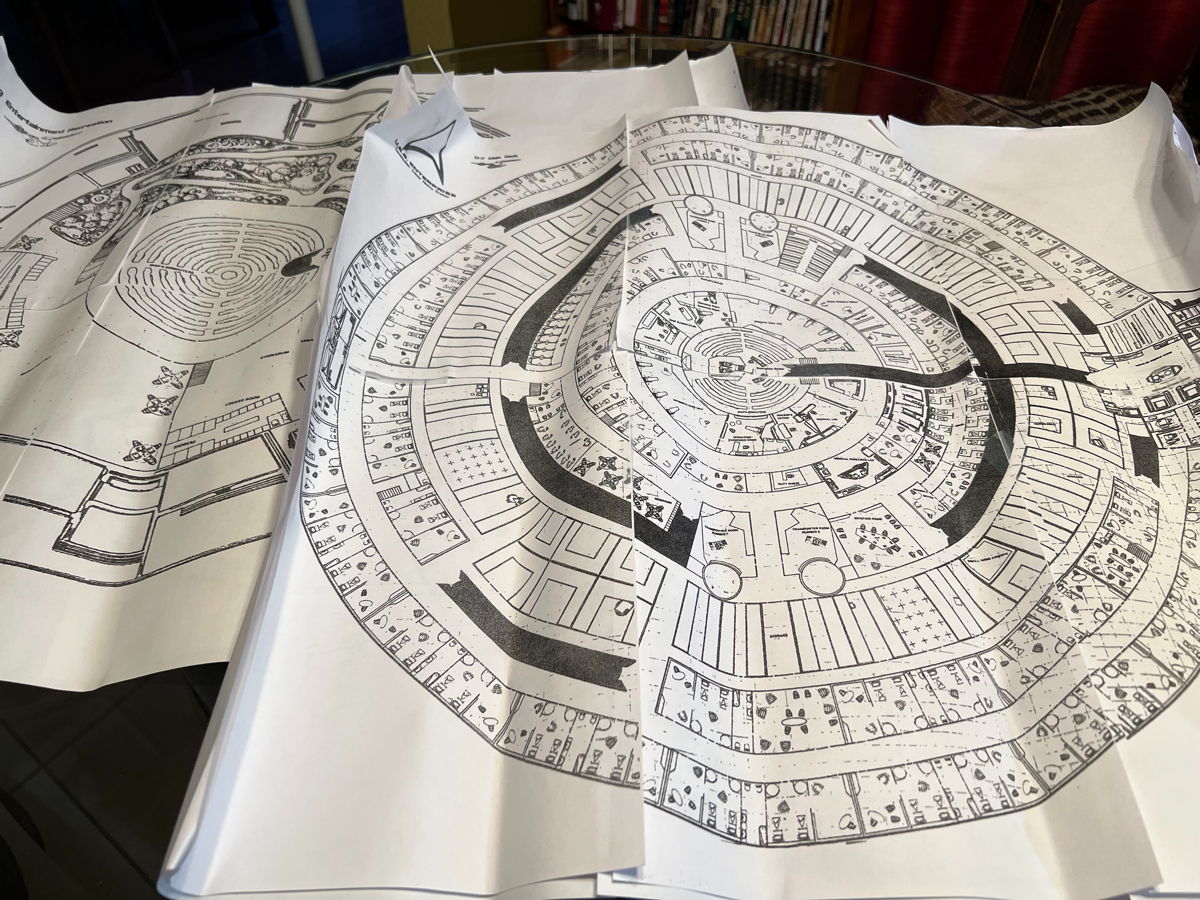 Main Deck of the Enterprise: The main deck of the Enterprise, pieced together from GraphicConverter-printed 8-½ x 11 sheets, for the Flashing Blades adventure La Croisade Élevée.; maps; Star Trek; North Texas RPG Con; NTRPG Con