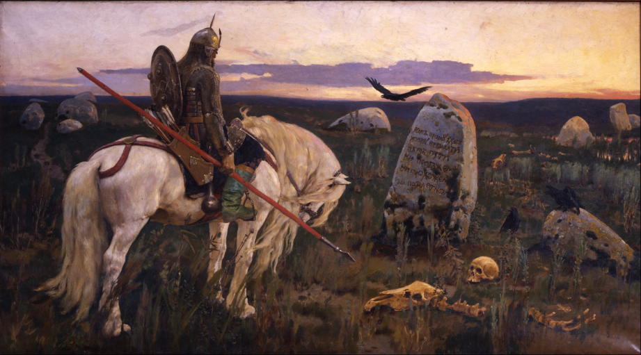 Knight at the Crossroads: Victor Vasnetsov (1848 - 1926) (Russian). Oil on canvas. 1882. Painting. Knight at the Crossroads.; Russia; Victor Vasnetsov