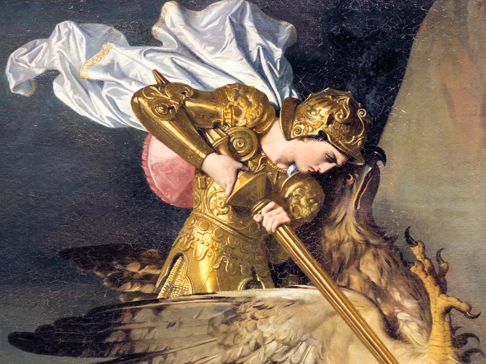 Ruggiero rescuing Angelica: Jean Auguste Dominique Ingres’s 1819 Ruggiero Rescuing Angelica, from Pursues and Andromedia.; paintings; Jean Auguste Dominique Ingres; Perseus