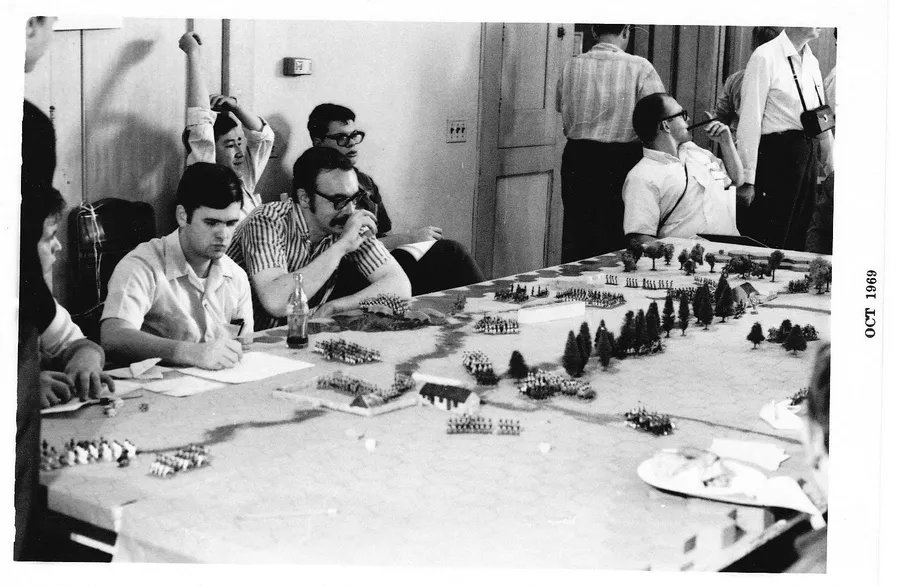 Gygax at GenCon 1969: “Gary Gygax at GenCon in 1969 playing Napoleonic miniatures using Frappe.”; Gary Gygax; gaming history; wargame; GenCon