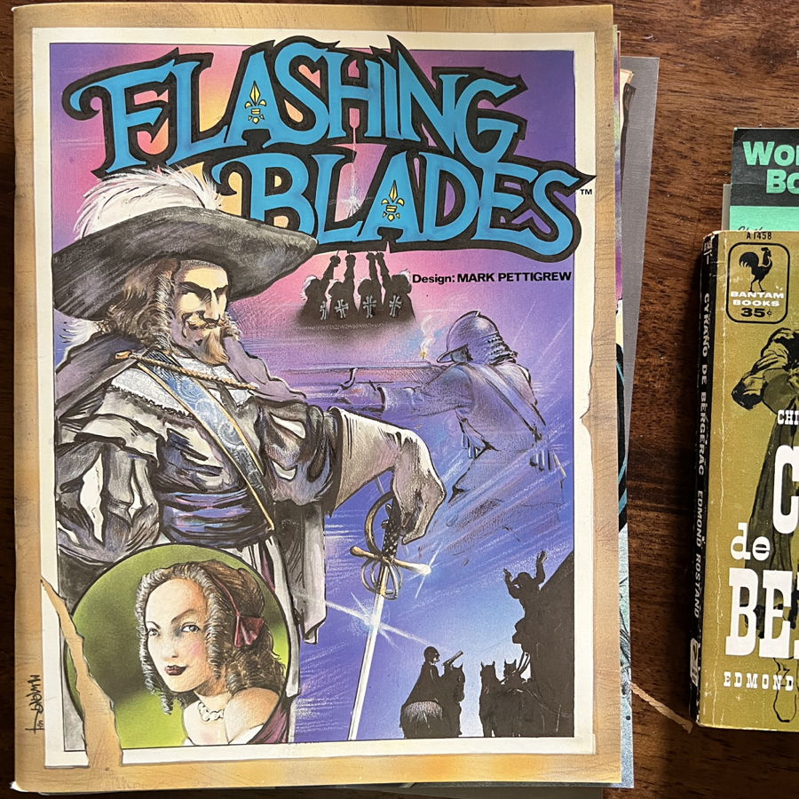 Flashing Blades rulebook: Flashing Blades, with a hint of Cyrano de Bergerac on the side.; role-playing games; RPGs; Flashing Blades