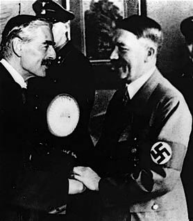 Munich Agreement: Adolph Hitler and Neville Chamberlain.