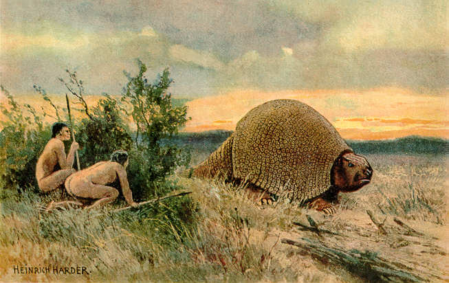 Glyptodon: “The Wonderful Paleo Art of Heinrich Harder”. Probably around 1920.; creatures; prehistoric life