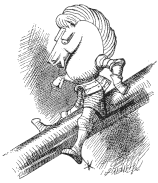 White Knight slides: The White Knight sliding down the poker.; Lewis Carroll; chess