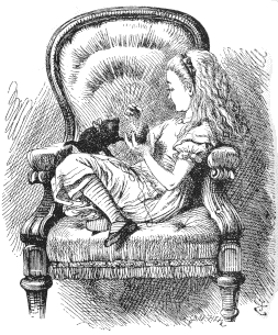 Alice with Dinah: Alice sits with Dinah.; Lewis Carroll