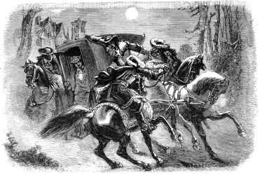 Raoul, le Vicomte de Bragellone: Raoul, d’Artagnan, Porthos, and Athos overtake a carriage.; Le Vicomte de Bragellone