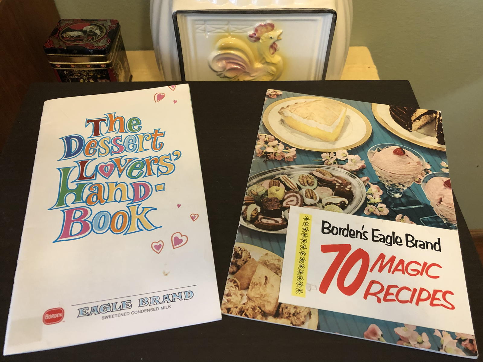 Borden sweetened condensed milk cookbooks: Borden’s Eagle Brand 70 Magic Recipes (1952) and The Dessert Lovers Handbook (1969); cookbooks; sweetened condensed milk