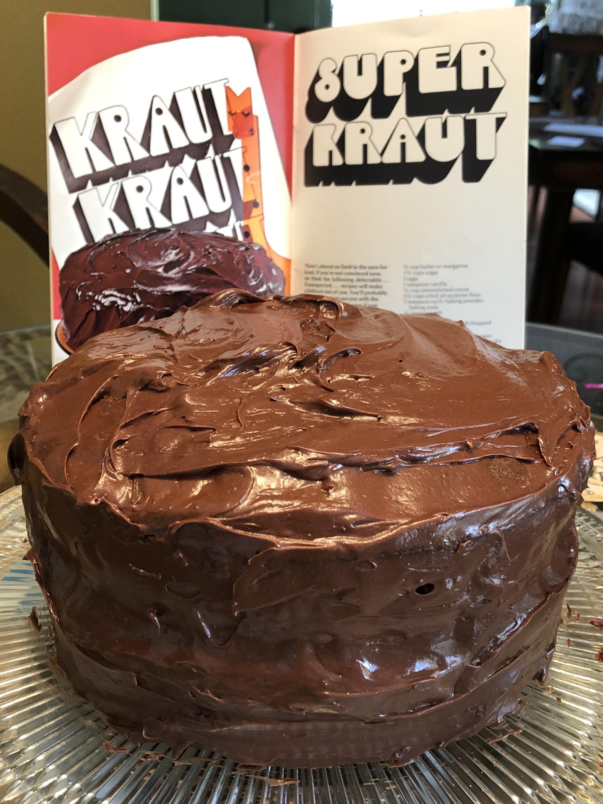 Kraut Conquers All chocolate cake: Kraut Conquers All chocolate cake from Put Some Kraut in Your Life.; chocolate; cocoa; cookbooks; cake; sauerkraut