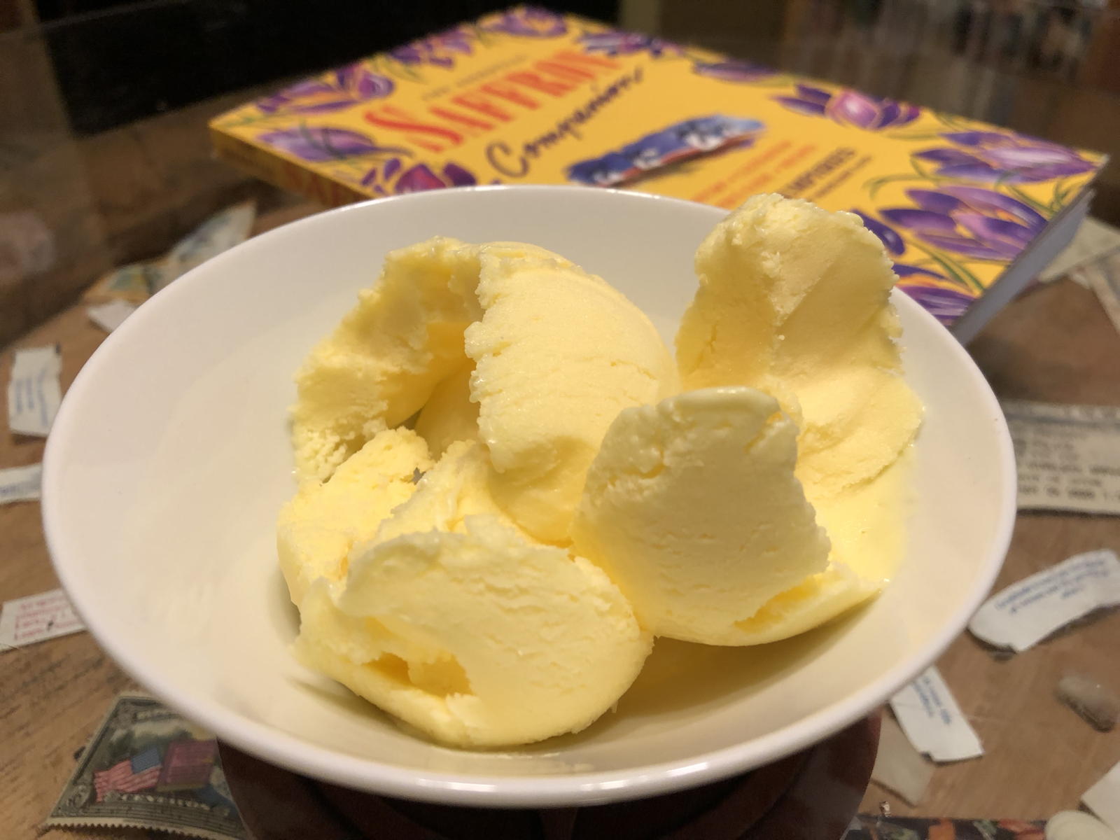 Essential Saffron ice cream: Saffron ice cream from John Humphries’s Essential Saffron.; cookbooks; ice cream; saffron