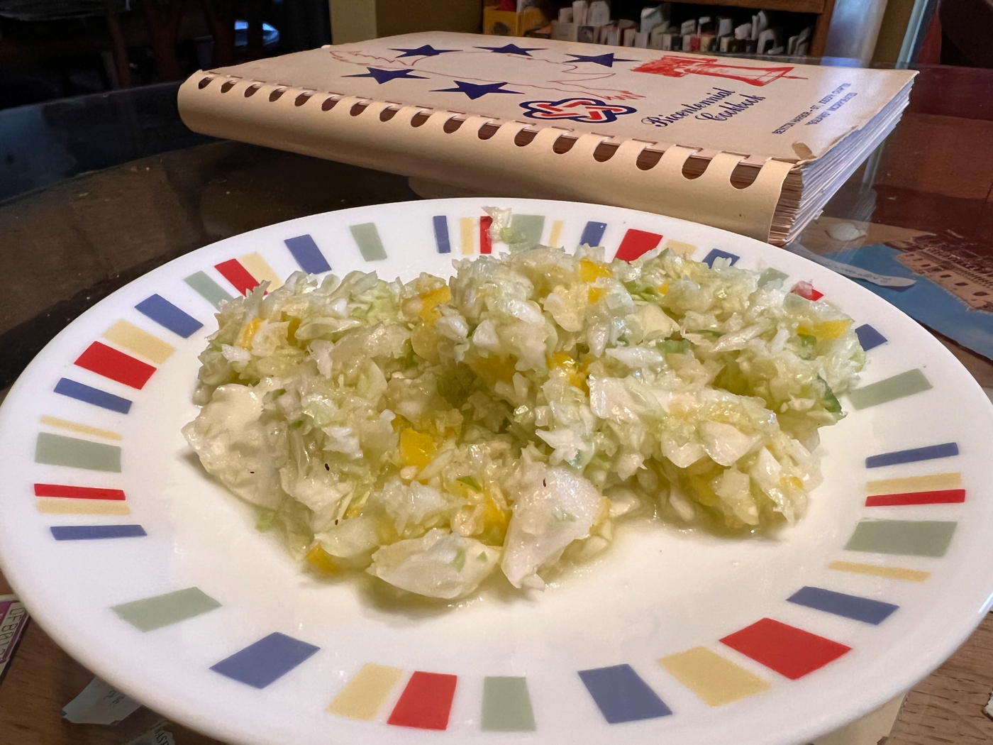 Sugary Cole Slaw: Mary Houtz’s Cole Slaw, from the 1976 Squaws, Incorporated Bicentennial Cookbook of Benton Harbor, Michigan.; coleslaw