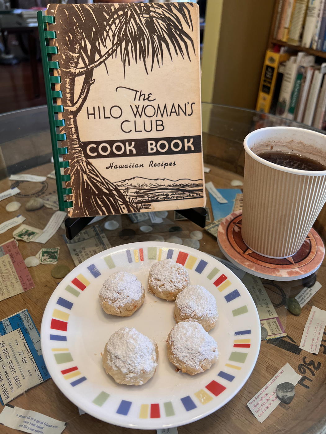 Macadamia Snowballs: Coconut-Macadamia Cookies, from the 1967 Hilo Woman’s Club Cook Book.; cookies; coconut; macadamia nuts