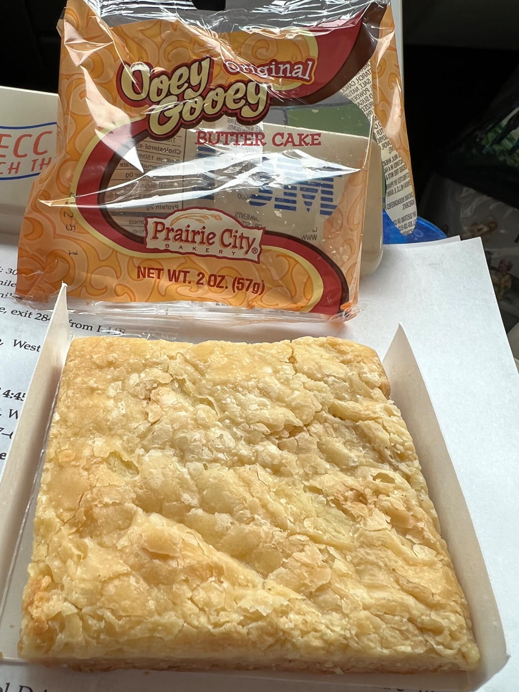 Ooey Gooey Butter Cake: Ooey Gooey Butter Cake from Prairie City Bakery.; road food; Ooey Gooey Butter Cake