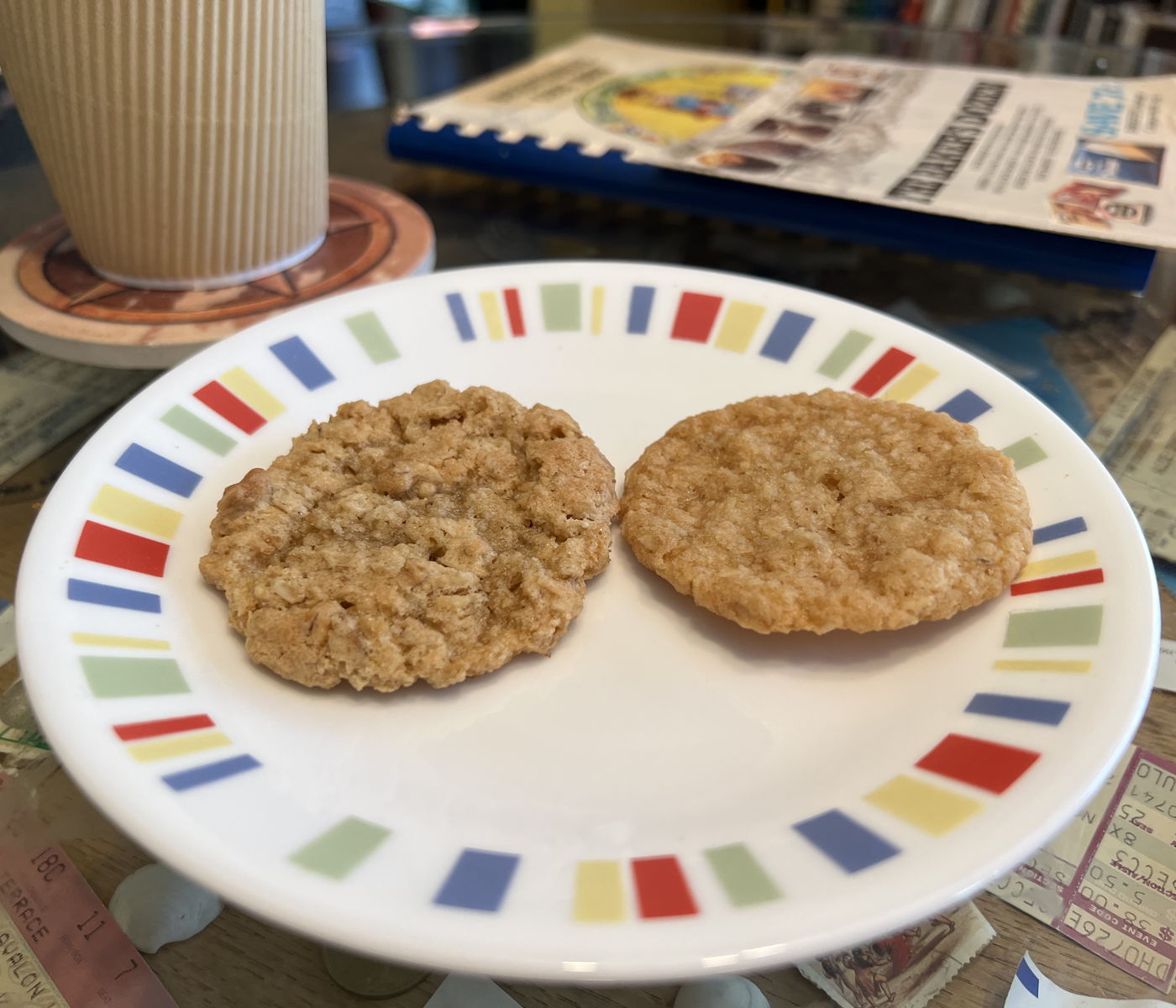 Fruitport and Baker’s coconut oatmeal cookies compared: Comparing the Fruitport and the Baker’s Dozen versions of the Coconut Oatmeal Cookies.; cookies; oatmeal; coconut; Fruitport, Michigan; Baker’s Coconut
