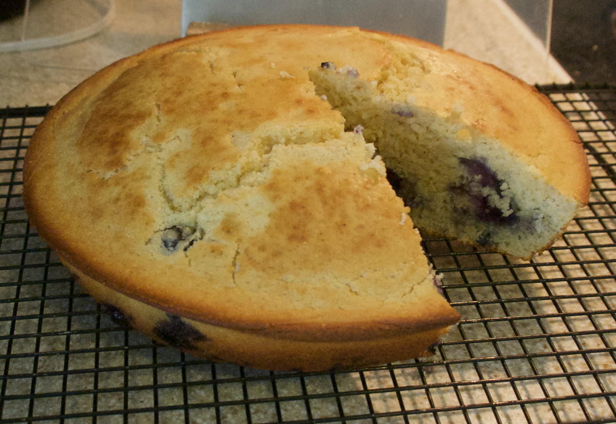 Blueberry cornbread: Blueberry cornmeal bread from the Southern Living Deep South Cookbook.; blueberries; Southern Living; cornbread