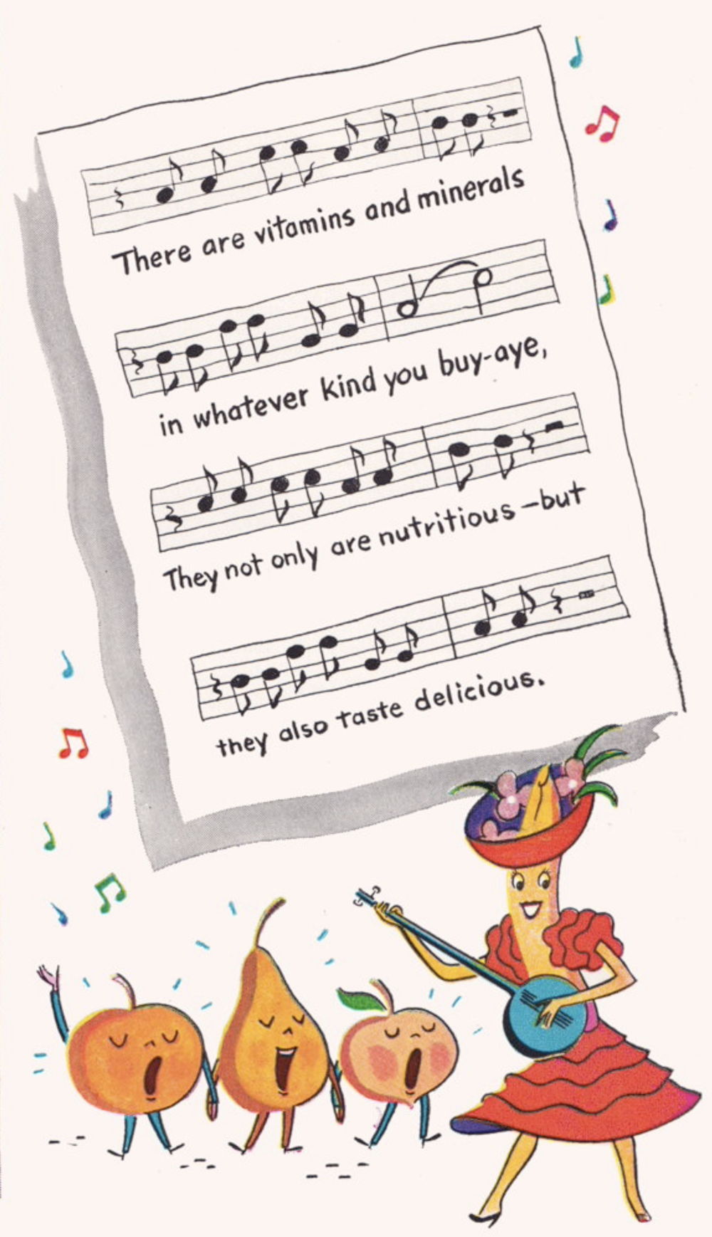 Chiquita Banana Song: “There are vitamins and minerals in whatever kind you buy-aye,/They not only are nutritious—but they also taste delicious.”; bananas; food history; vintage cookbooks