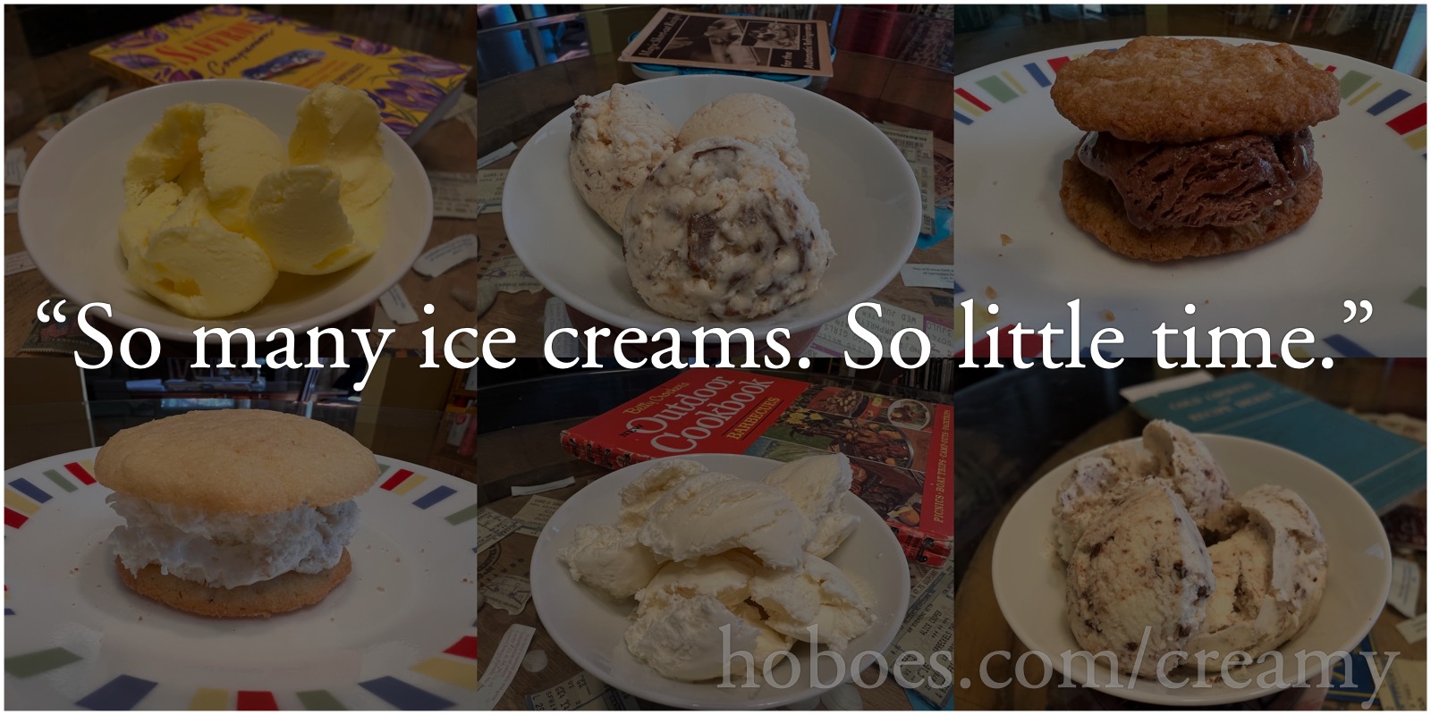 So many ice creams: “So many ice creams. So little time.”; ice cream