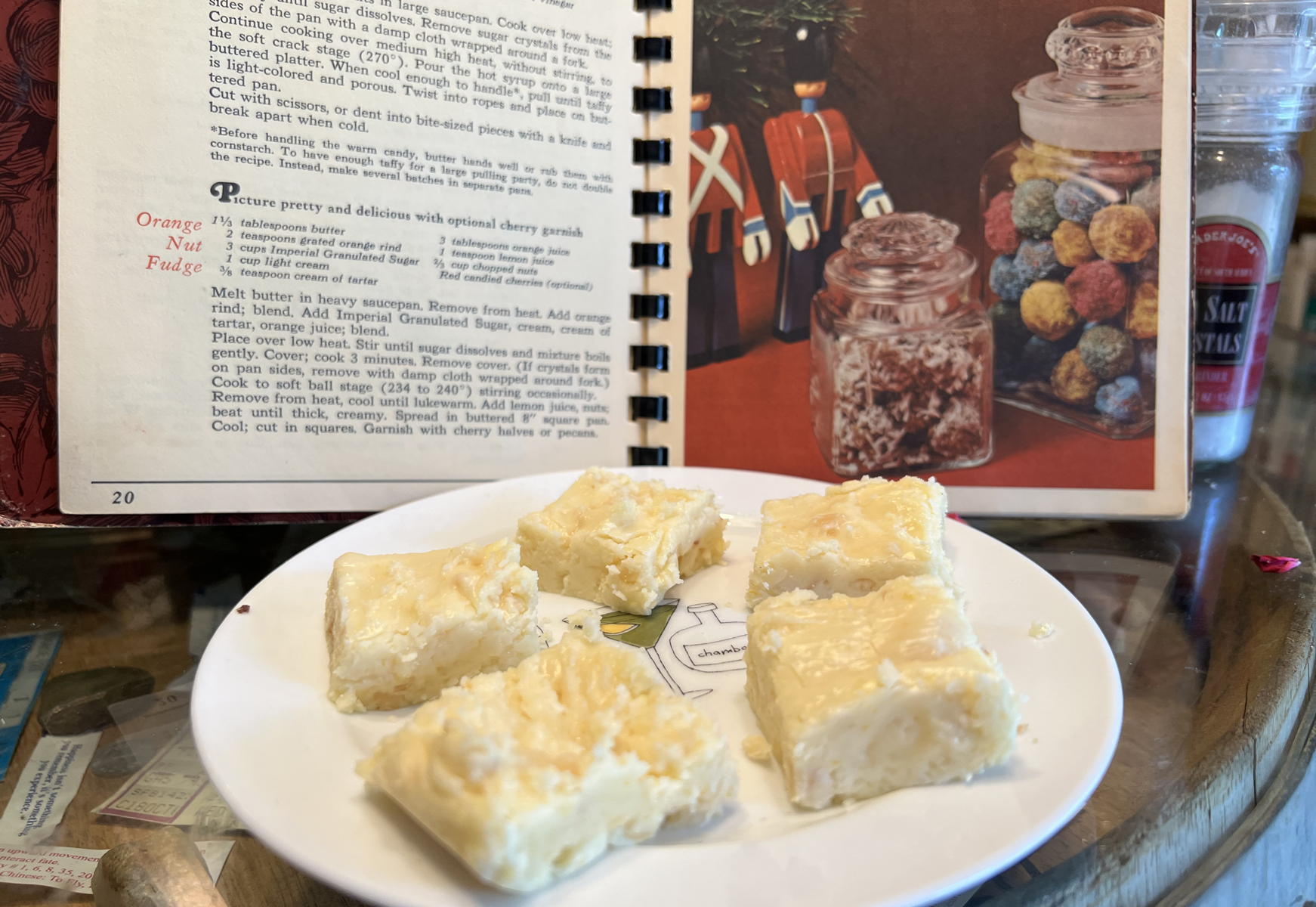 Orange macadamia fudge: Orange macadamia fudge from the Imperial Sugar Company’s 125th Anniversary cookbook.; oranges; macadamia nuts; fudge; Imperial Sugar