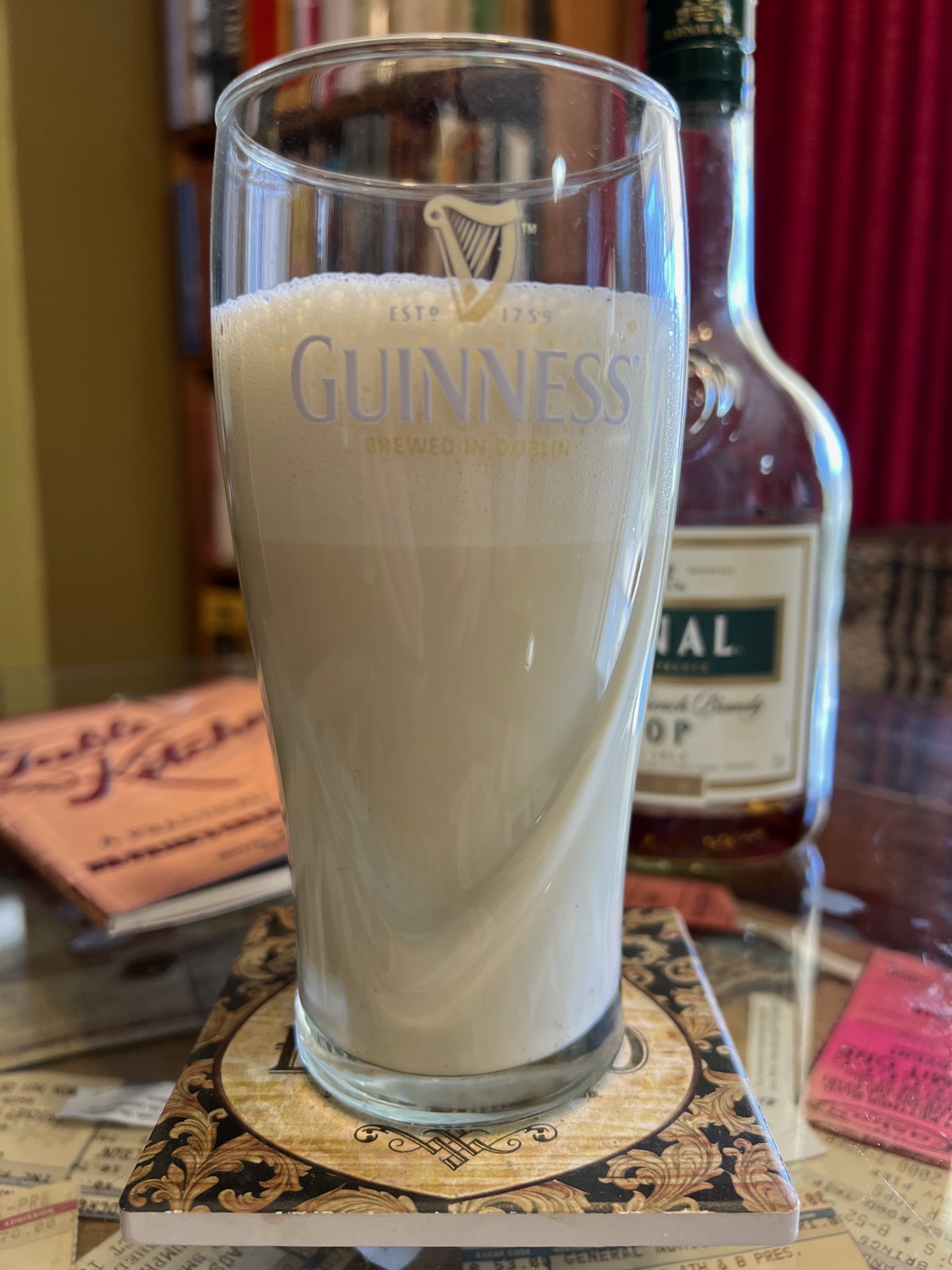 Egg Nog with Brandy: Egg Nog, with cashews and an apple, from the Royal Baking Powder Co.’s 1916 Table and Kitchen.; beverages; drinks; egg nog; eggnog; nineteen-teens; 1910s; Royal Baking Powder Co.