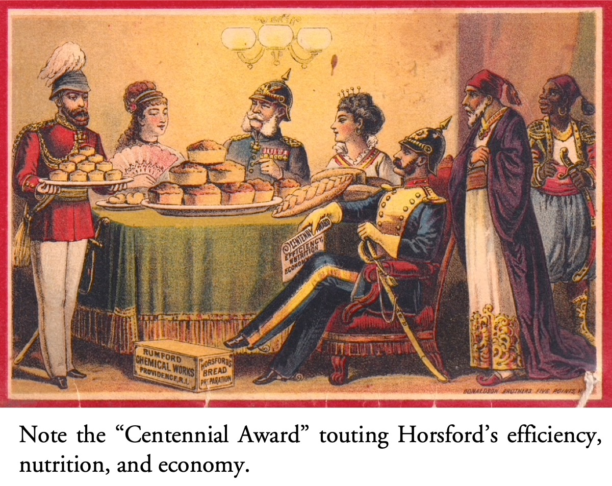 Horsford Centennial Award: Back cover of the Horsford Cook-Book, featuring their Centennial Award from the Philadelphia Centennial Exhibition.