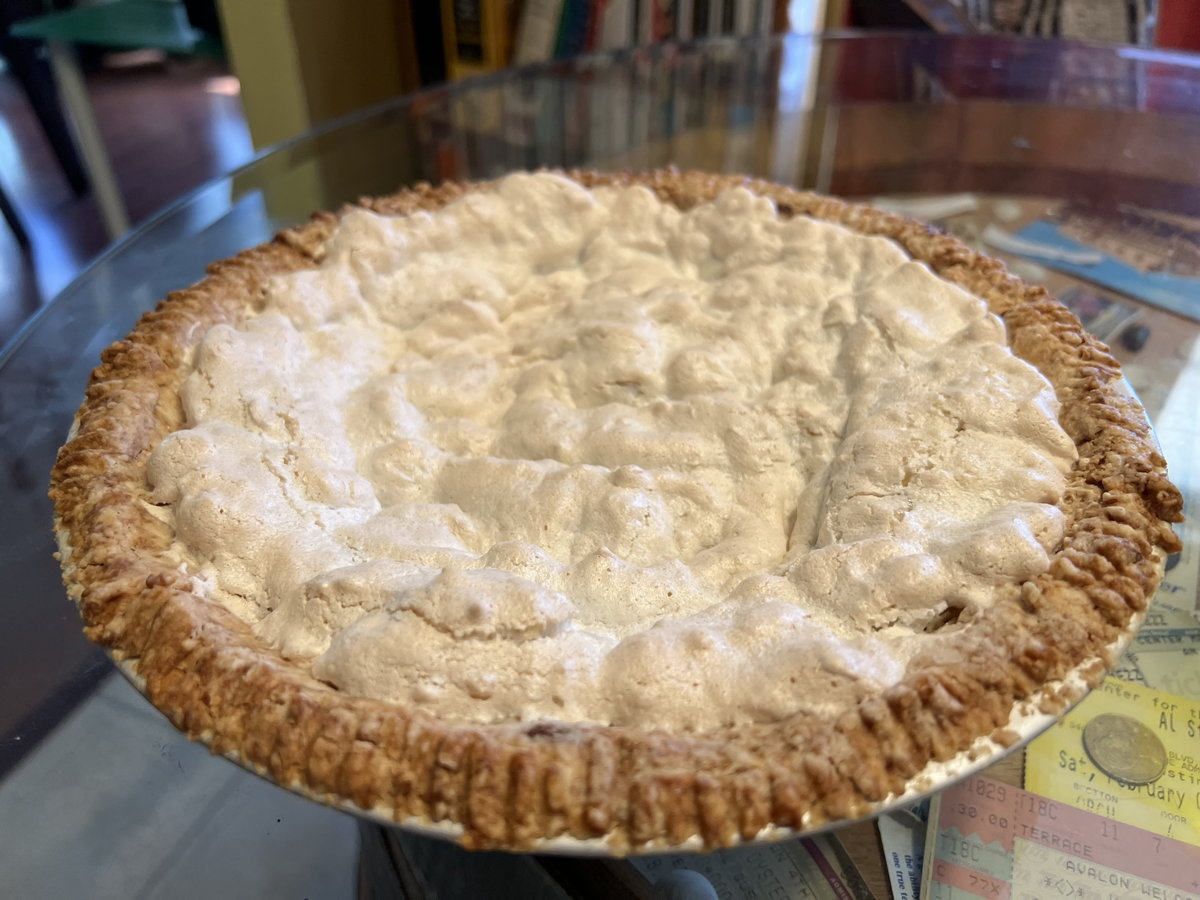 Pastry and meringue pie crust: Pastry and meringue pie crust for a Cheese Pie, from Eddie Doucette’s 1954 television show, Home Cooking.; pie crust; Eddie Doucette; meringue