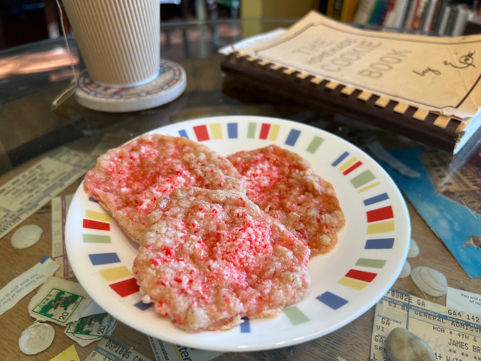 Candy Cane Crisps: Candy Cane Crisps, from Eva Lawson’s 1985 Homemade Cookie Book.; cookies; peppermint