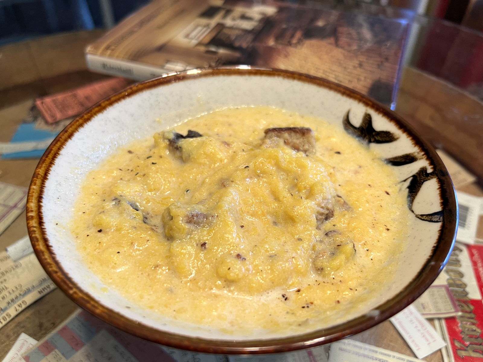 Thomas Jefferson’s Pumpkin Soup: Pumpkin Soup with croutons, from Marie Kimball’s 1976 Thomas Jefferson’s Cook Book.; Thomas Jefferson; soups and stews; pumpkins