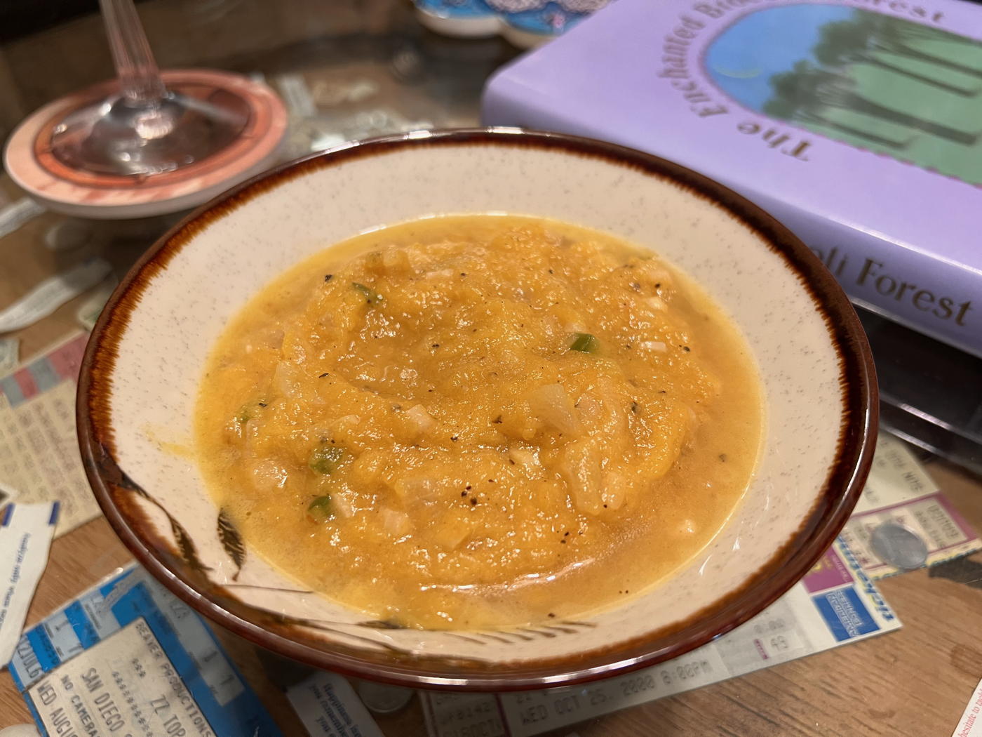 Pumpkin Rarebit Soup: Pumpkin Rarebit Soup from Mollie Katzen’s Enchanted Broccoli Forest.; Ithaca; Hallowe’en; pumpkins