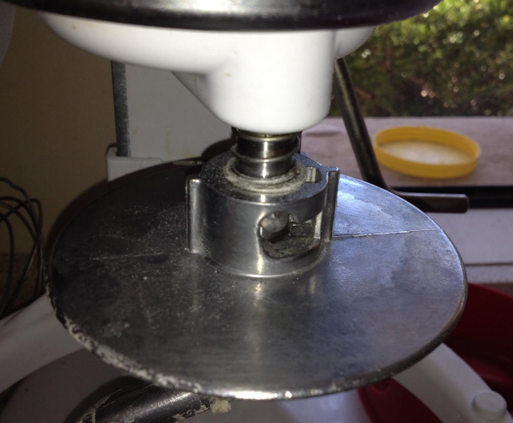 Kitchen-Aid attachment pin: This pin is extended too far out to allow detaching the Kitchen Aid’s dough hook attachment.; Kitchen-Aid