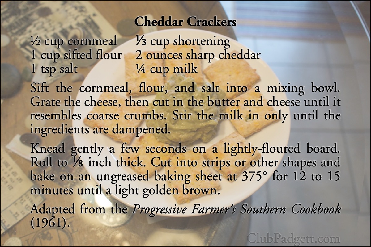 Cheddar Crackers: “Mystery Snacks” from the 1961 Progressive Farmer’s Southern Cookbook.; cheese; Southern Living; crackers; recipe