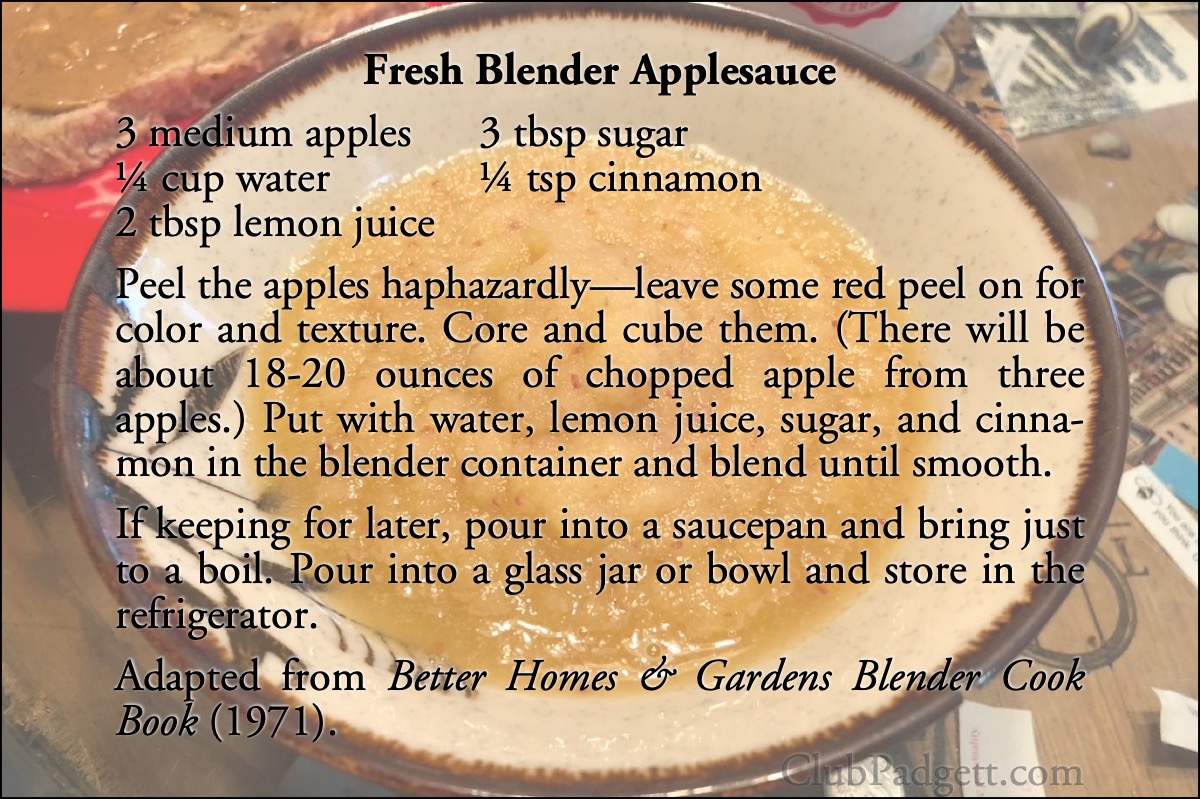 Fresh Blender Applesauce: Fresh Applesauce, from the 1971 Better Homes and Gardens Blender Cook Book.; seventies; 1970s; apples; Better Homes and Gardens; recipe; blenders