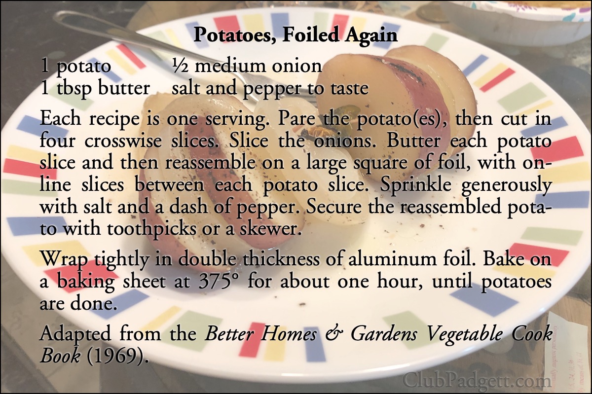 Potatoes, Foiled Again: Potato-Onion Bake, from the 1969 Better Homes & Gardens Vegetable Cook Book.; Better Homes and Gardens; onions; potatoes; recipe
