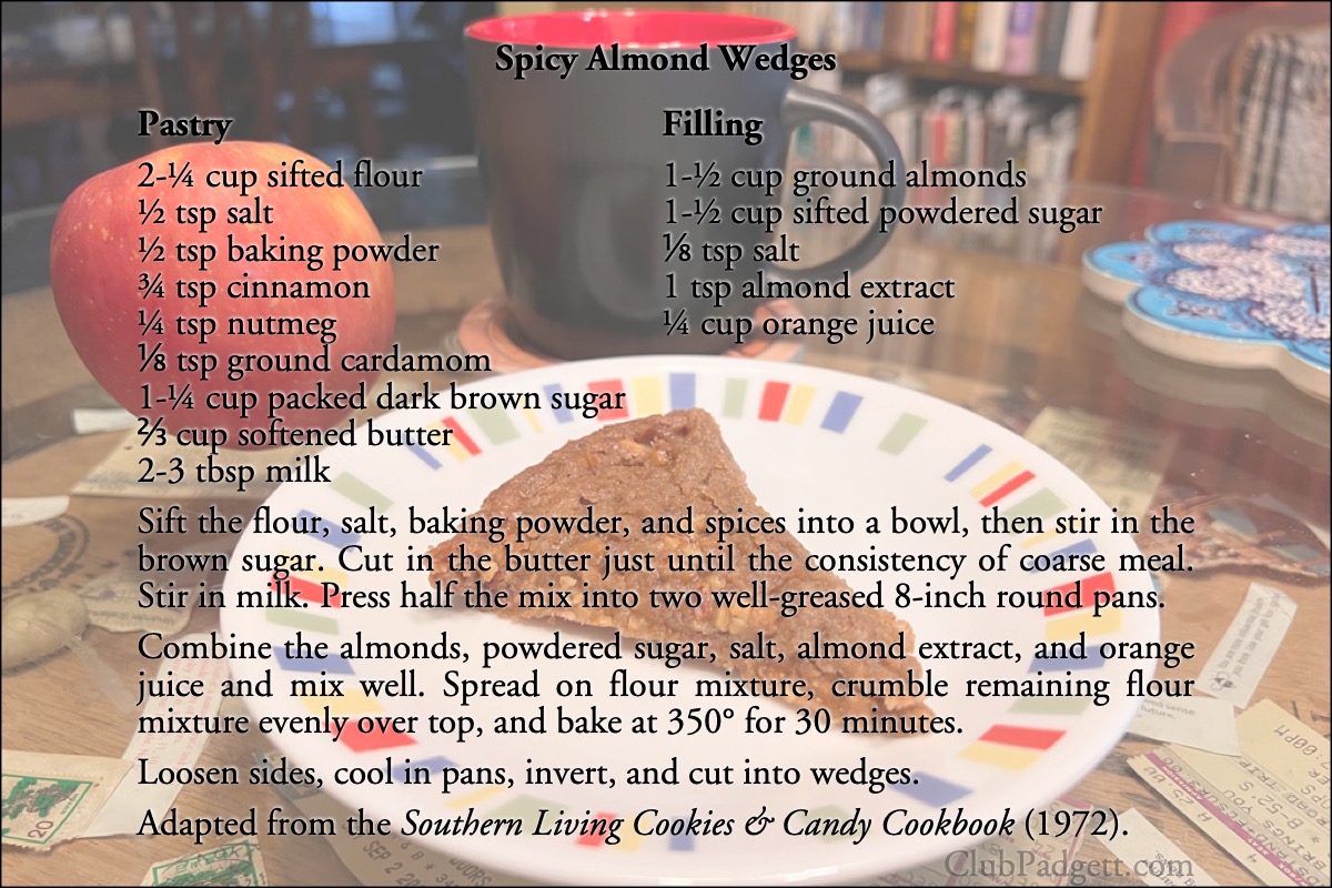 Spicy Almond Wedges: Mexican Spicy Almond Wedges from the 1972 Southern Living Cookies and Candy Cookbook.; cookies; Southern Living; almonds; recipe