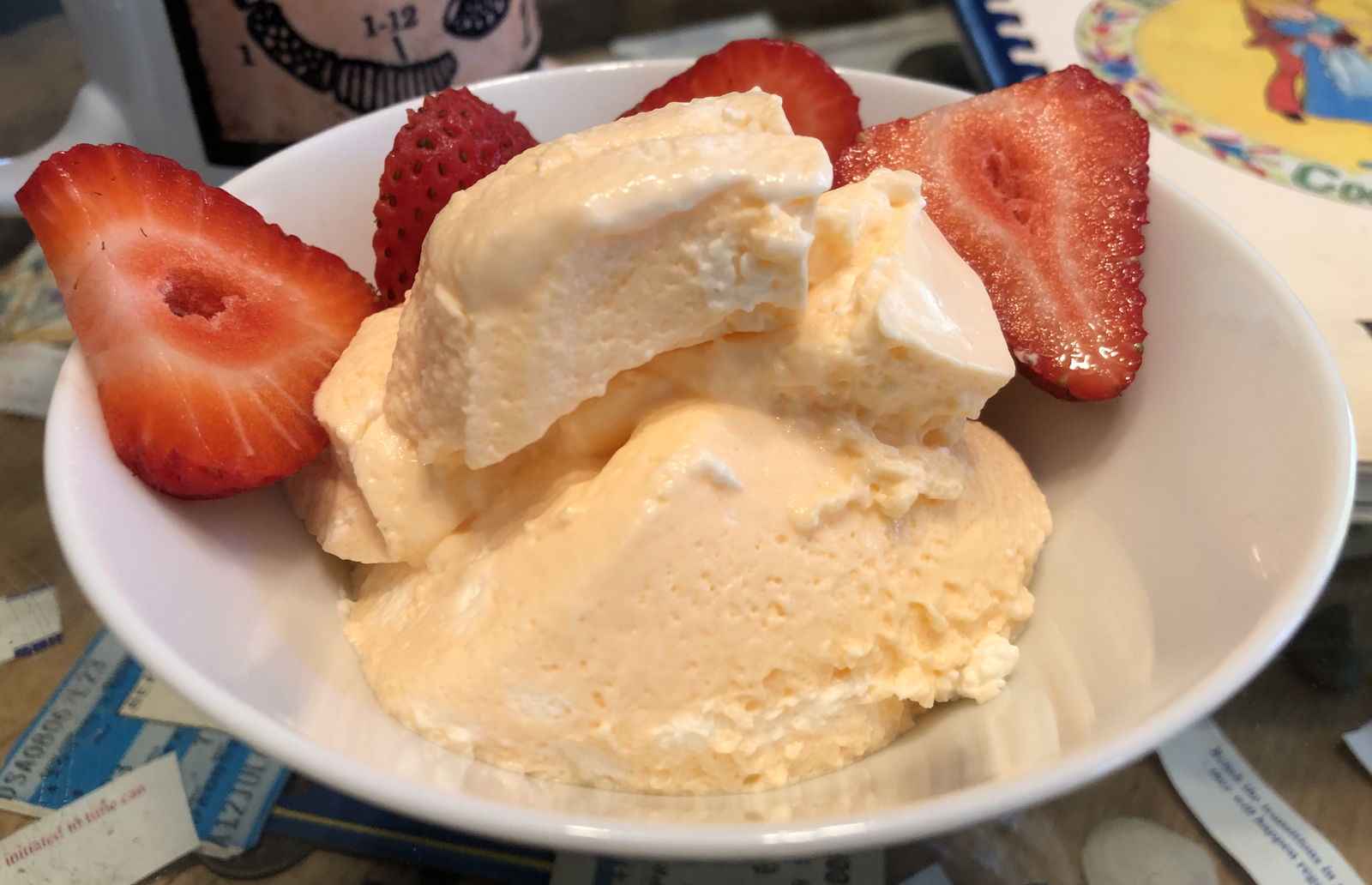 Creamy Orange Salad: Creamy orange salad (Fruitport Bicentennial) with strawberries.; whipped cream; Pi Day; π Day; oranges