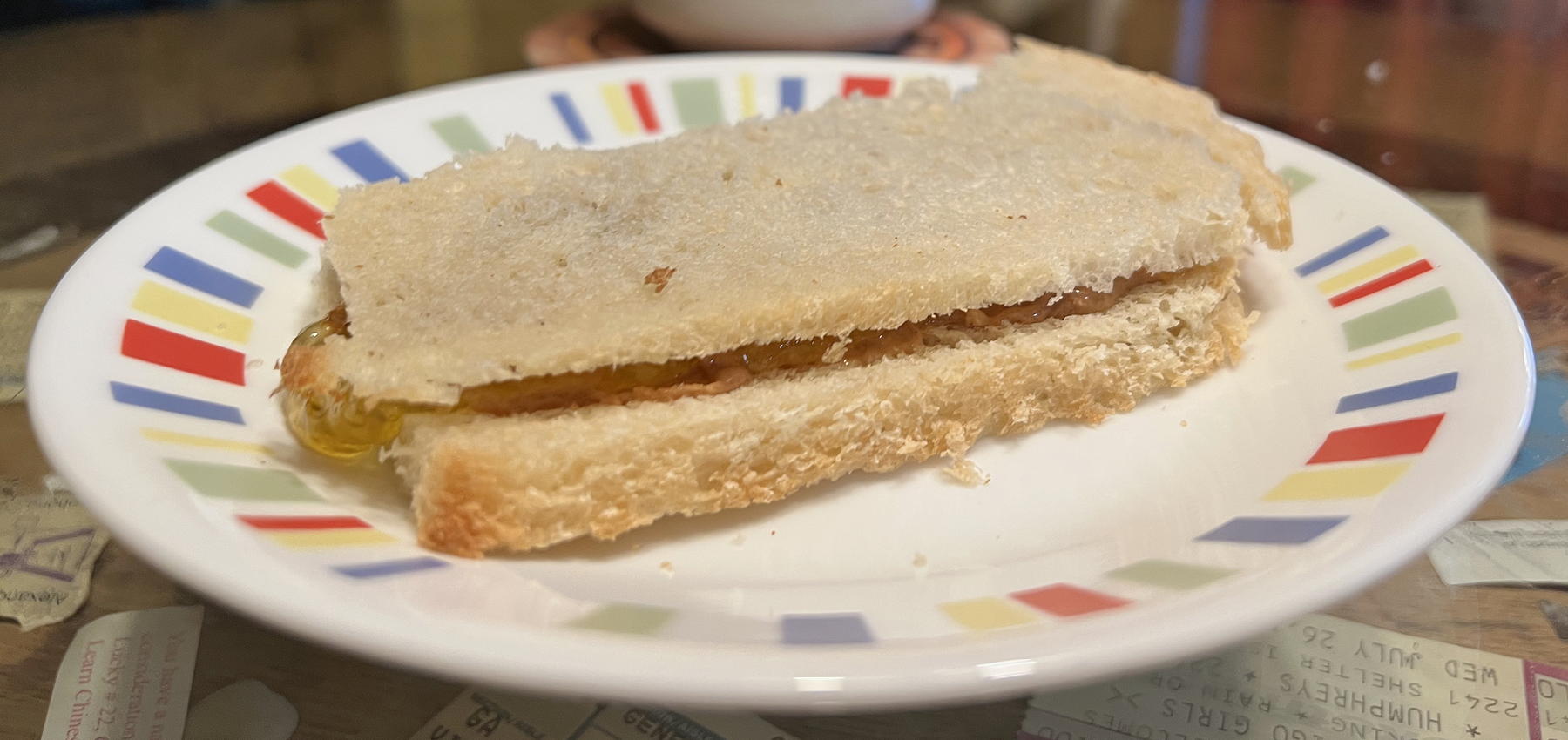 Peanut butter sandwich on potato bread