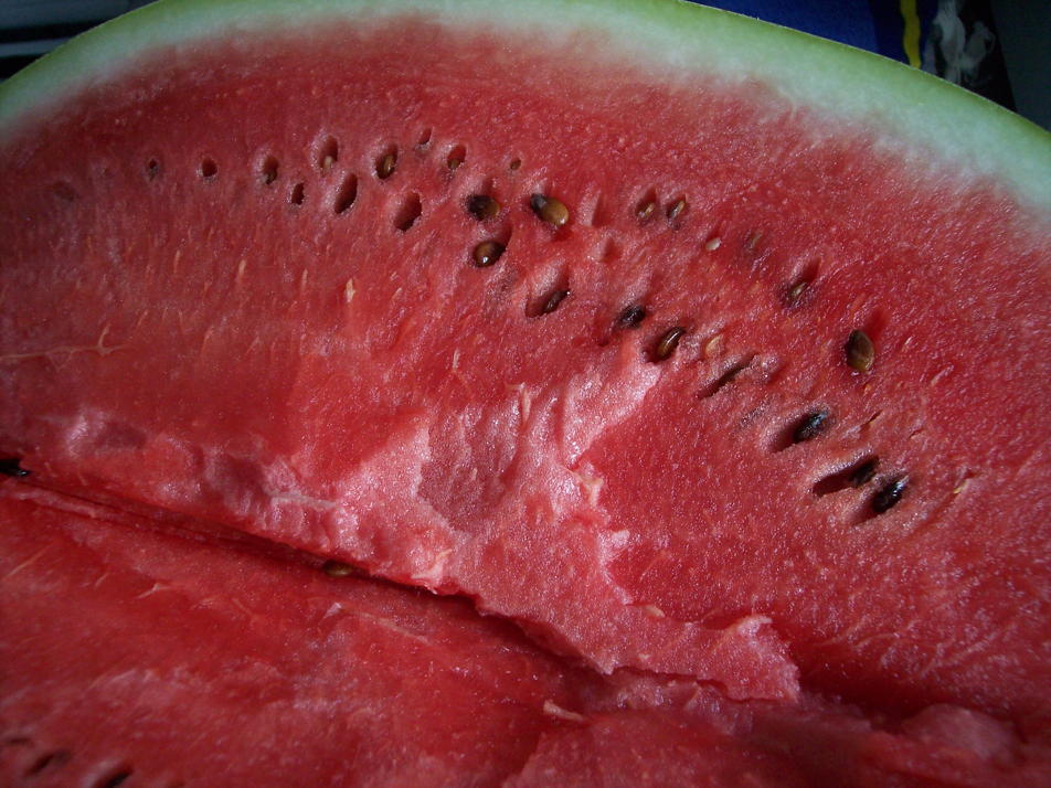 Juicy watermelon: The juicy red flesh of a watermelon.; fruit