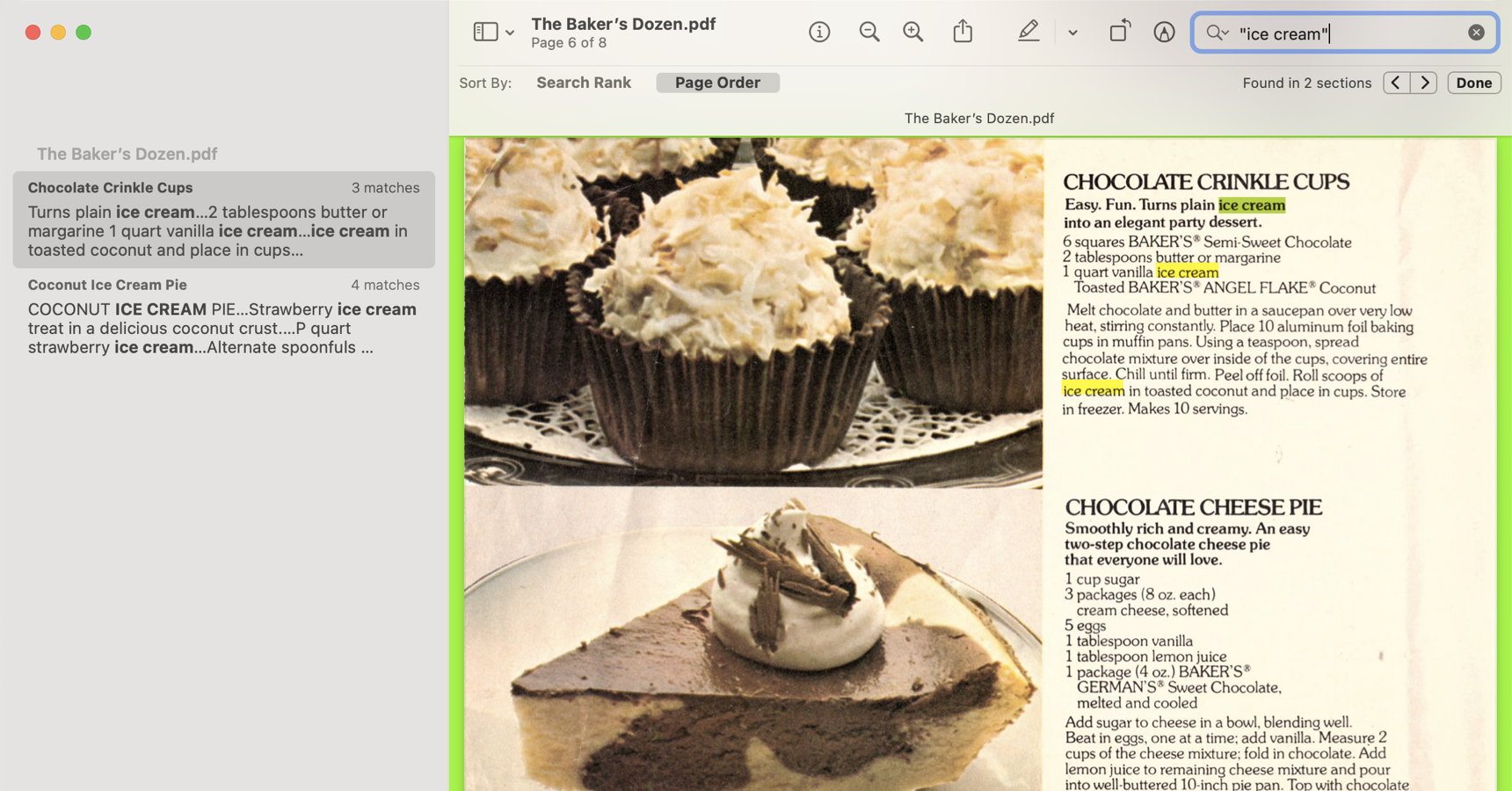 Searching for ice cream in a PDF